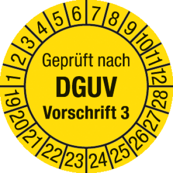 Prüfplakette "Geprüft nach DGUV Vorschrift 3" 3,0 cm Ø, ab 2019