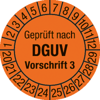 Prüfplakette "Geprüft nach DGUV Vorschrift 3" 3,0 cm Ø, ab 2020