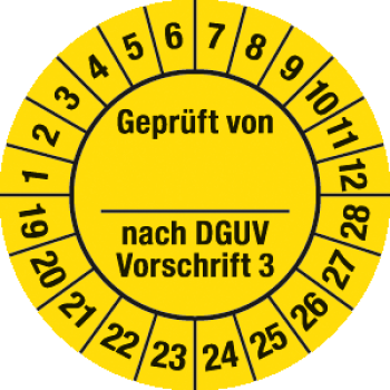 Prüfplakette "Geprüft von ... nach DGUV Vorschrift 3" 2,5 cm Ø ab 2019