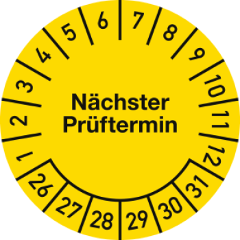 Prüfplakette "Nächster Prüftermin" 2,0 cm Ø ab 2026 // 10 Stück/Bogen