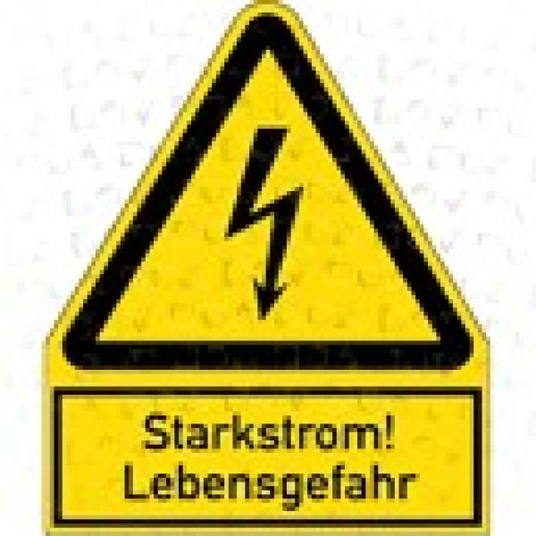 Schild "Starkstrom! Lebensgefahr" aus Folie selbstklebend, 244 x 200 mm