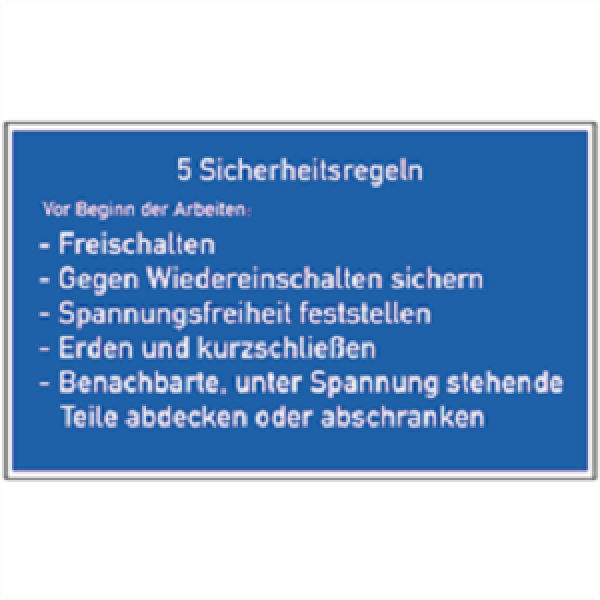 Schild "5 Sicherheitsregeln" Kunststoff, 200x120 mm