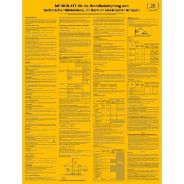 Sicherheitsaushang "Merkblatt für die Brandbekämpfung und technische Hilfeleistung im Bereich elektrischer Anlagen" VDE 0132 aus Kunststoff