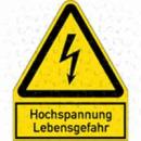 Schild "Hochspannung Lebensgefahr" aus Kunststoff, 244x200 mm